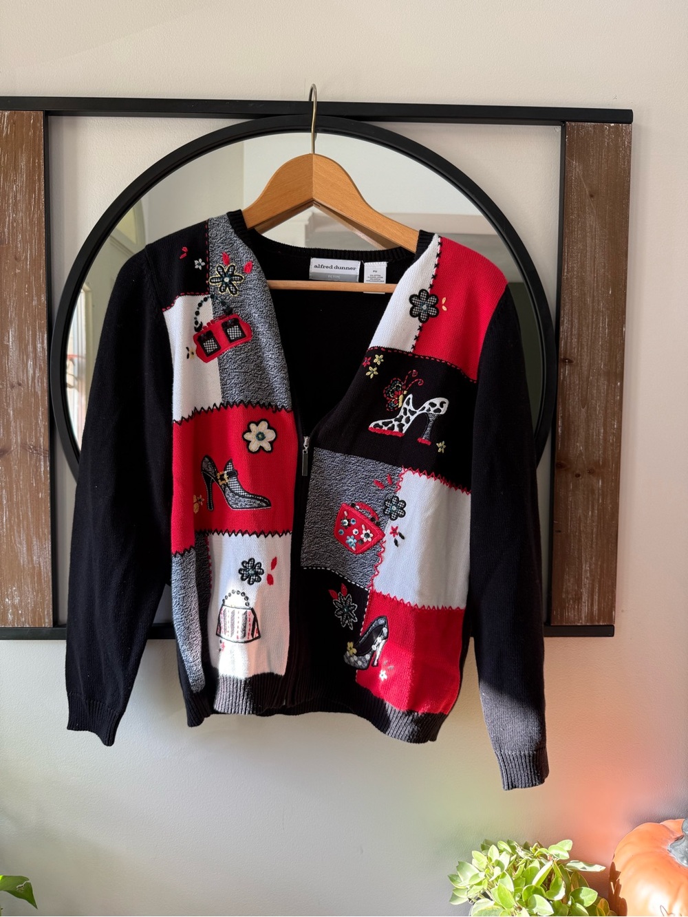 Women's Colorblock Novelty Cardigan Sweater - Black & Red